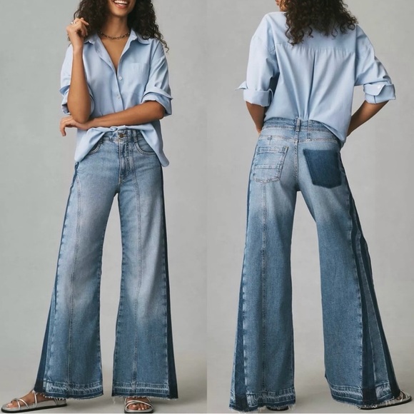 Anthropologie Pilcro The Adi Mid Rise Frayed Relaxed Flare Wide Leg Jeans 29